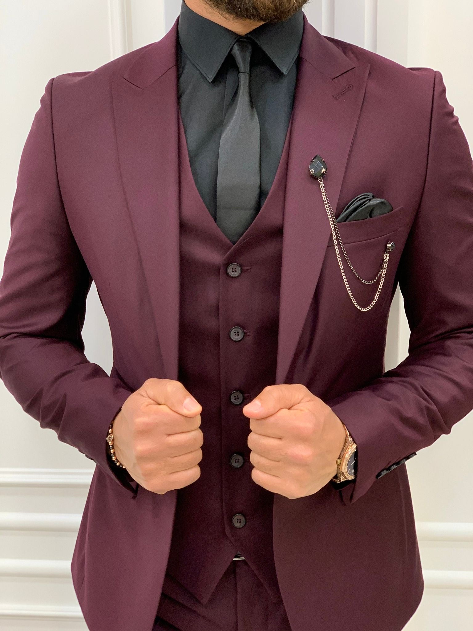 Maroon 2025 slim suit