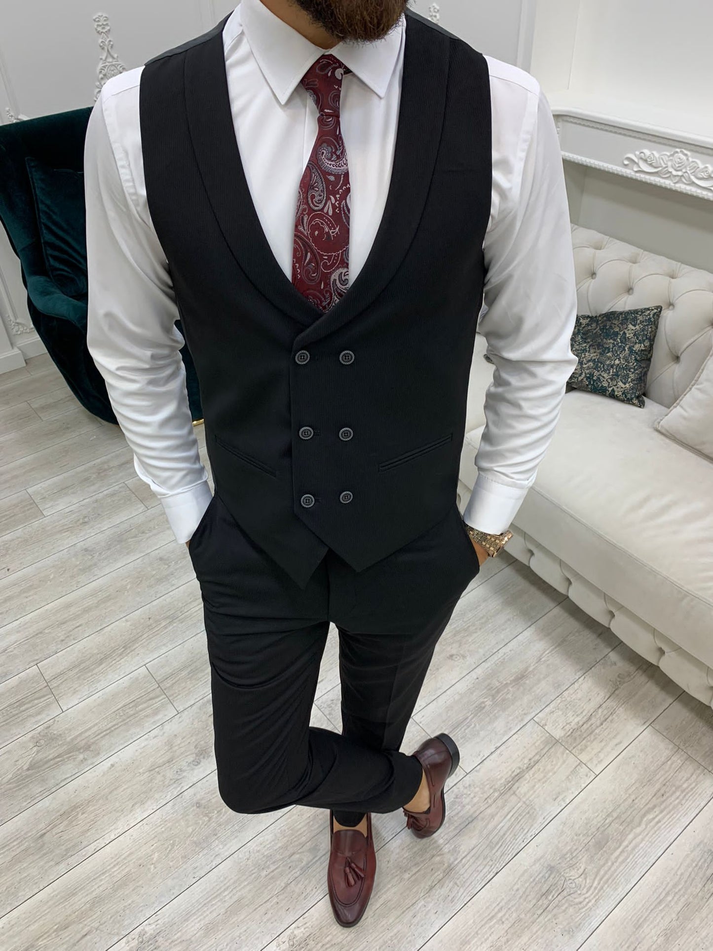 Austin Black Slim Fit Peak Lapel Suit