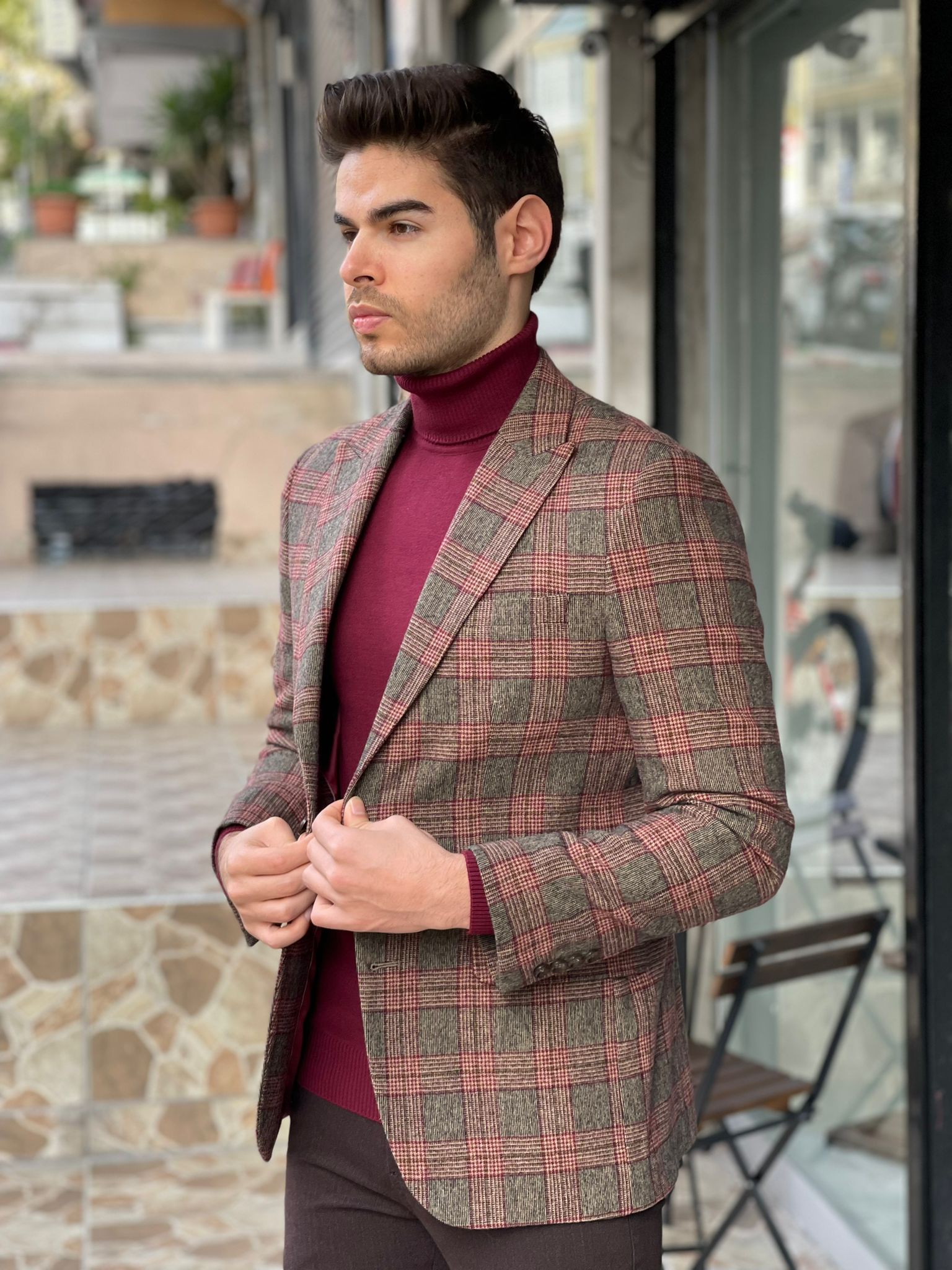 Maroon deals plaid blazer