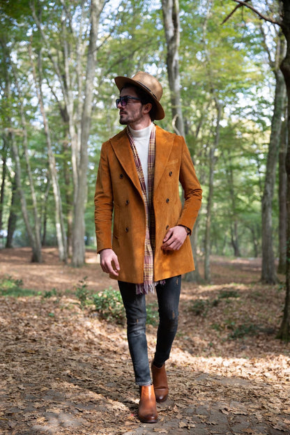 Twink Brown Slim Fit Double Breasted Long Coat