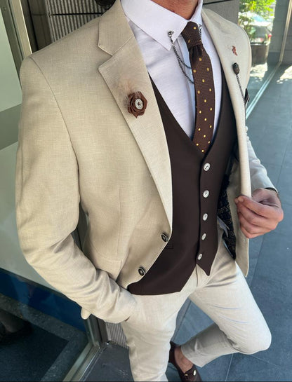 Bensen Slim Fit Beige Combined Suit