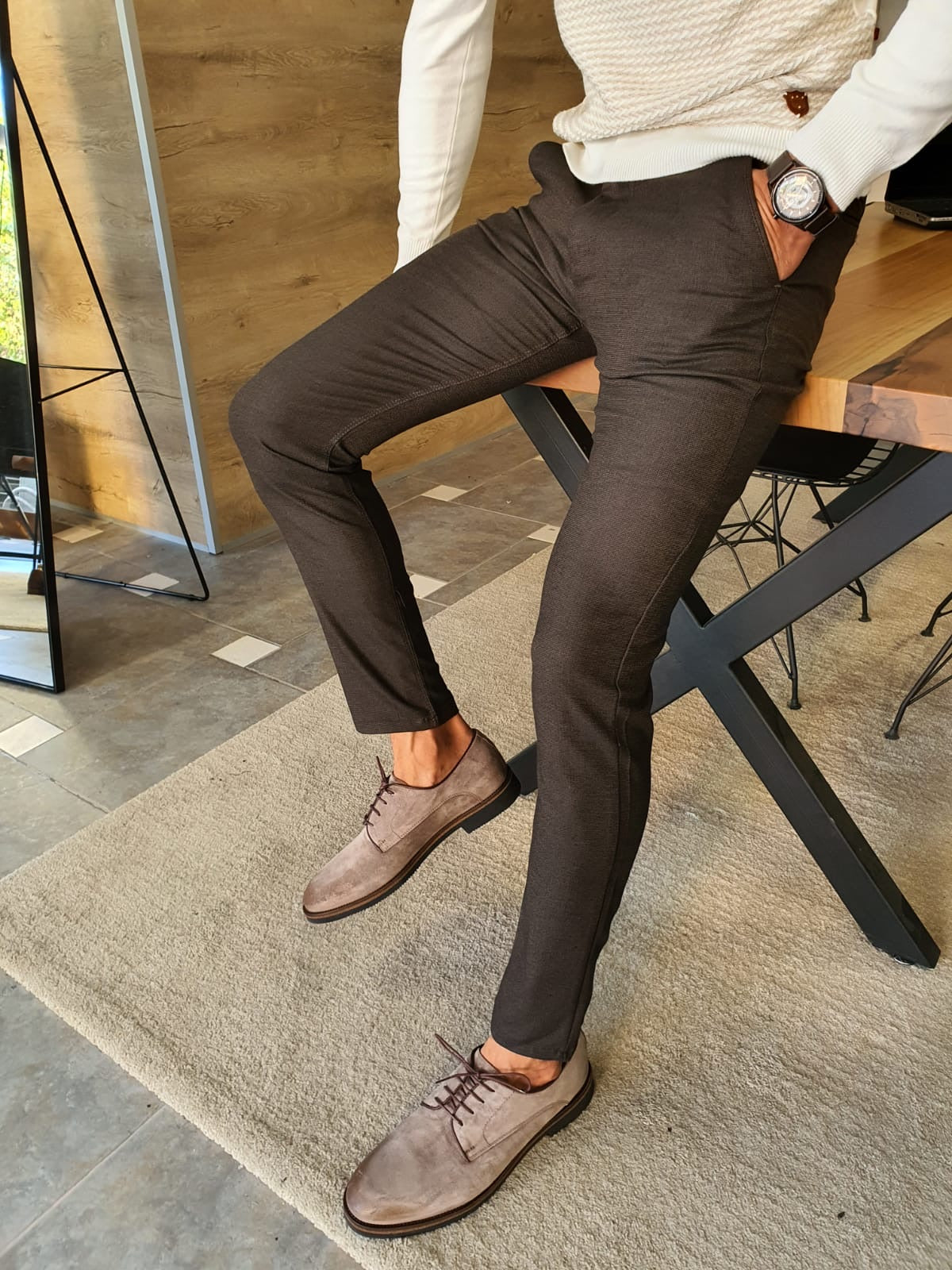 Stefano Brown Slim Fit Cotton Pants – BRABION
