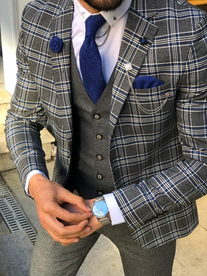 Everett Blue Slim Fit Plaid Check Suit