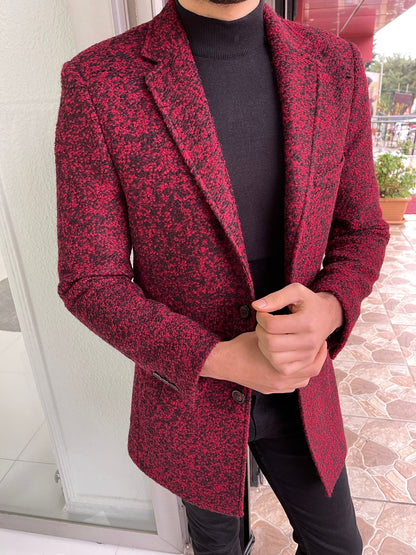 Davis Red Patterned Wool Coat