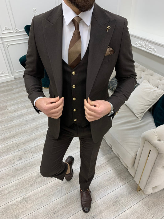 Nile Dark Brown Slim Fit Peak Lapel Suit
