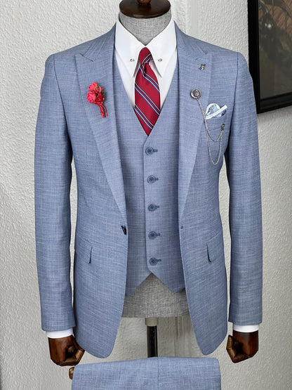 Veneta Slim Fit High Quality Self-Patterned Blue Suit