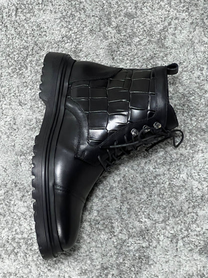 Lenzi Special Edition Zippered Croc Theme Leather Black Boots