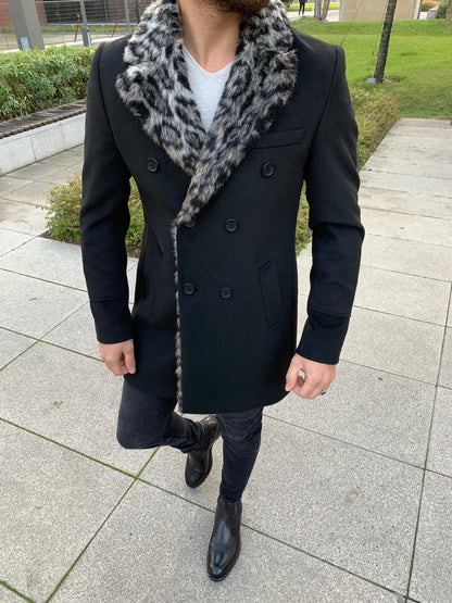 Kenzie Black Slim Fit Fur Long Coat