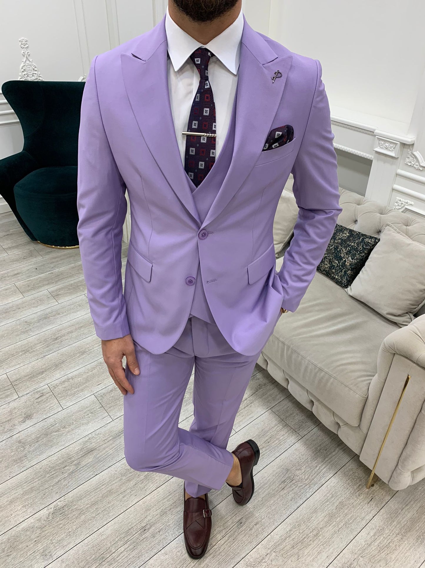 Amato Purple Slim Fit Peak Lapel Suit