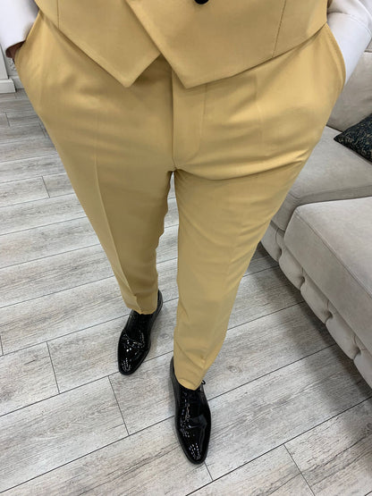 Eden Yellow Slim Fit Velvet Peak Lapel Tuxedo