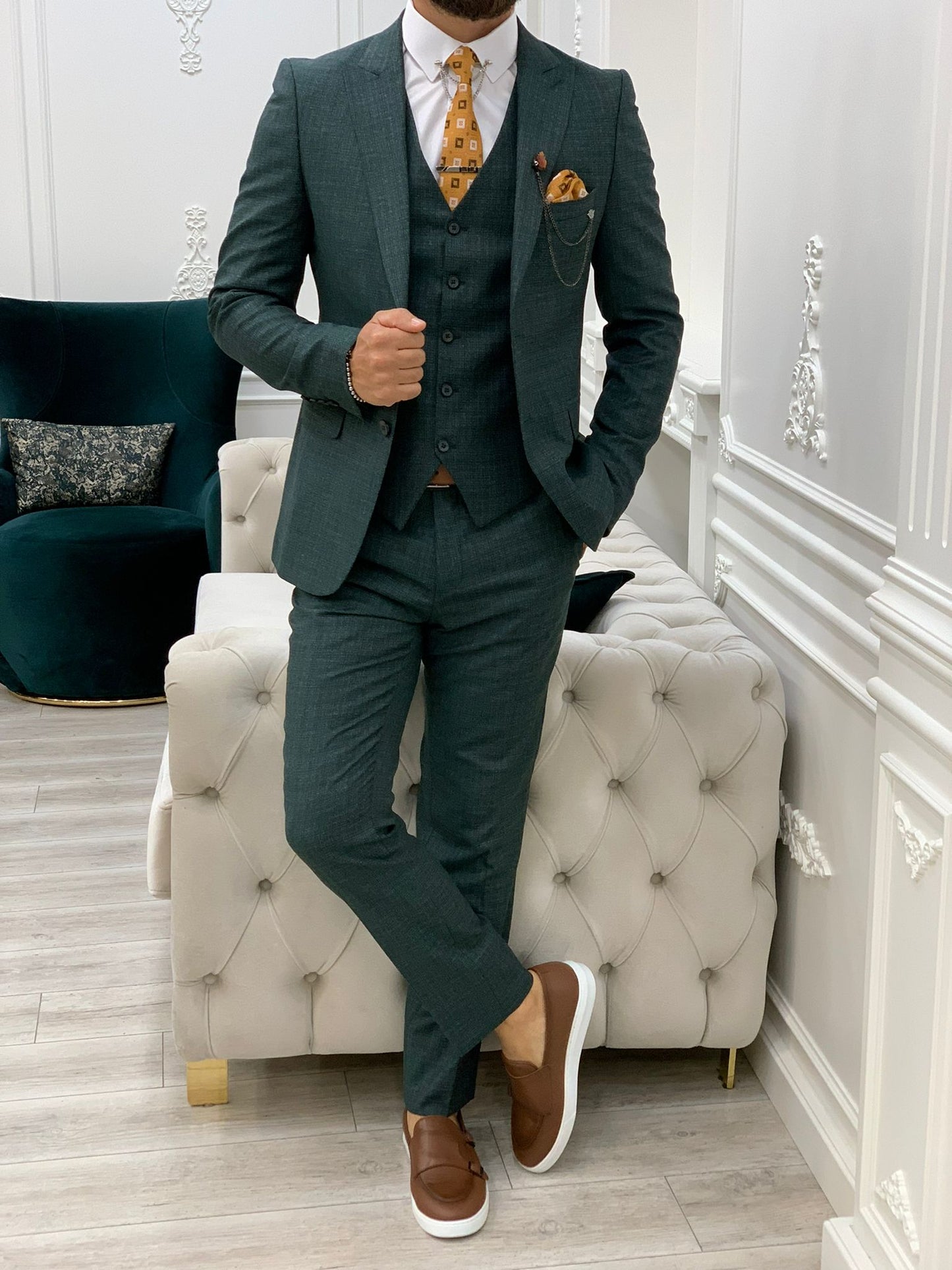 Owen Green Slim Fit Peak Lapel Suit