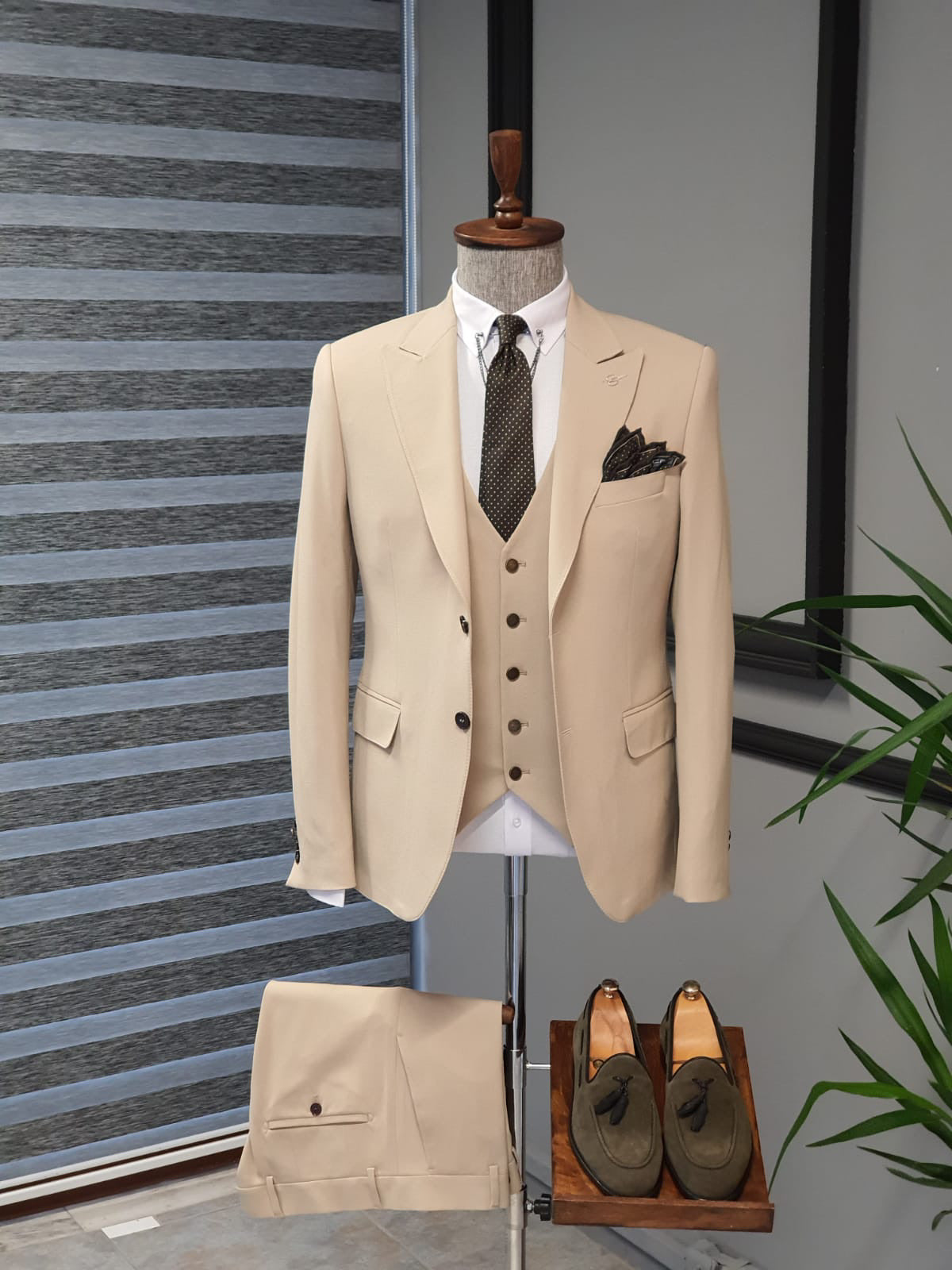 Bristol Beige Slim Fit Cotton Suit