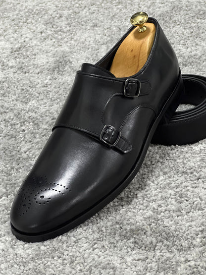 Lenzi Special Edition Neolite Sole Double Monk Stap Black Shoes