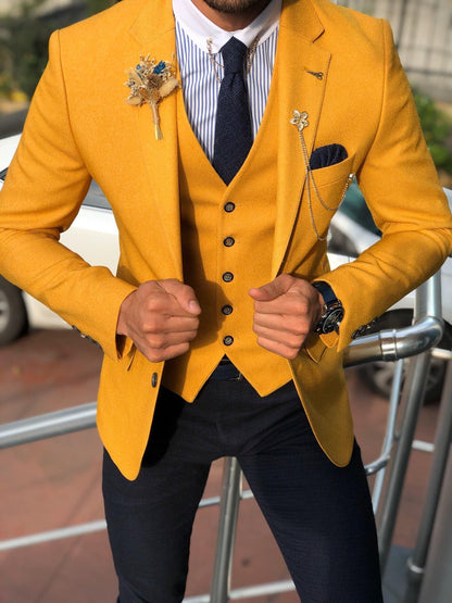 Baslar Yellow Slim Fit Suit