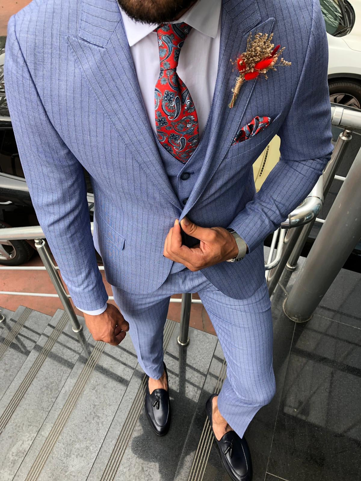 Austin Blue Striped Slim-Fit Suit