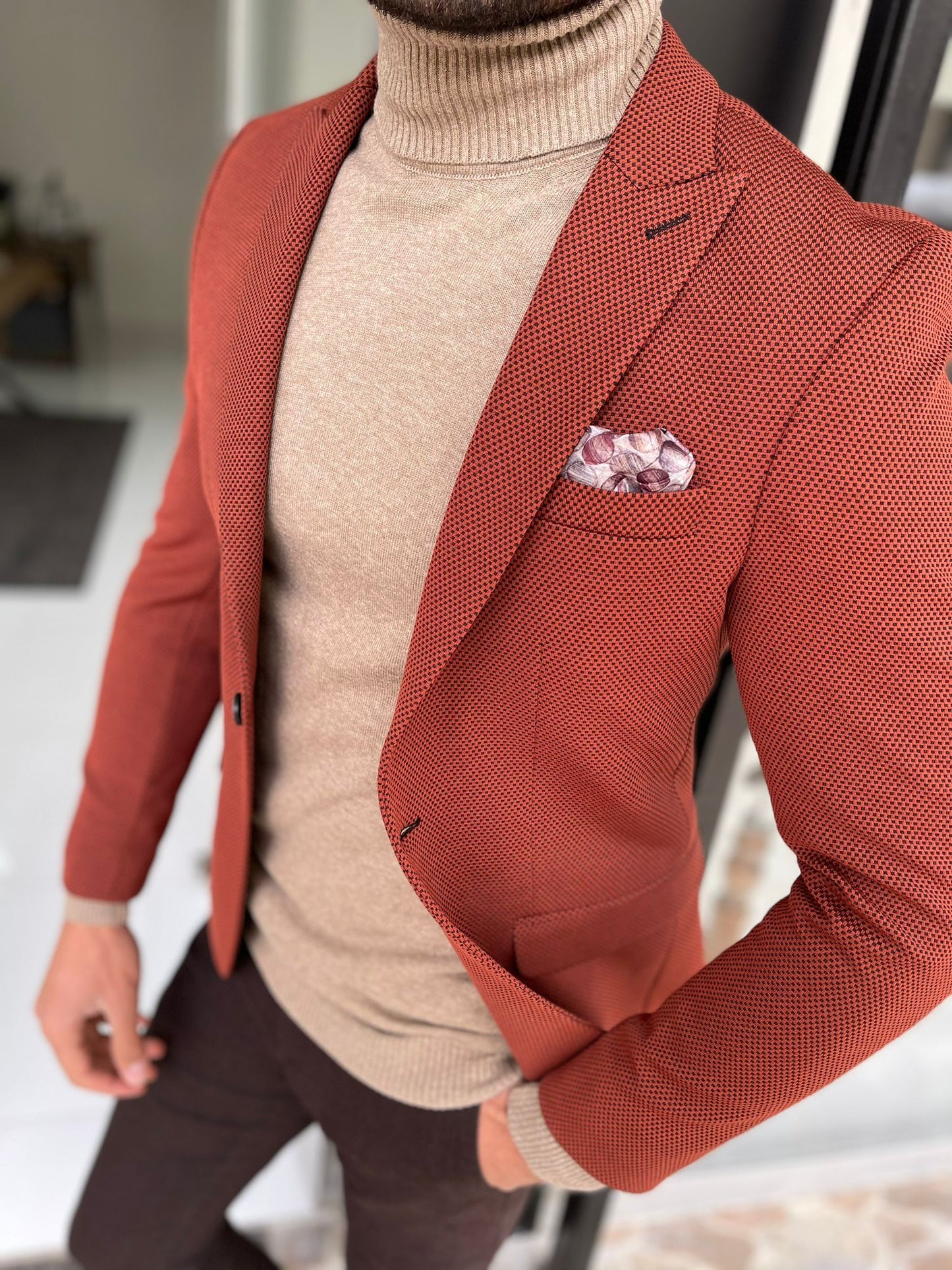 Eros Tile Slim Fit Peak Lapel Wool Blazer