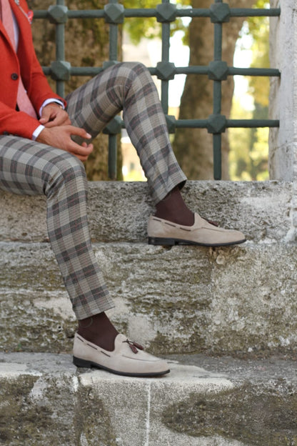 Adena Camel Slim Fit Plaid Pants