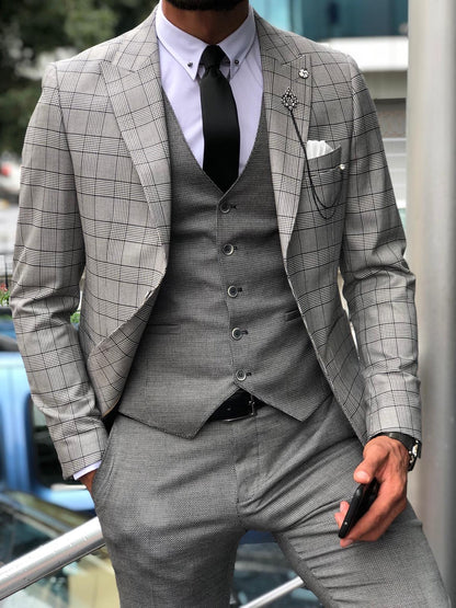 Austin Gray Plaid Slim-Fit Suit