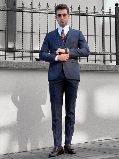 Enzo Navy Blue Slim Fit Woolen Suit
