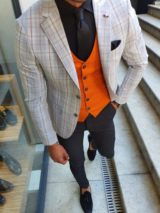 Richard Gray Slim Fit Plaid Suit