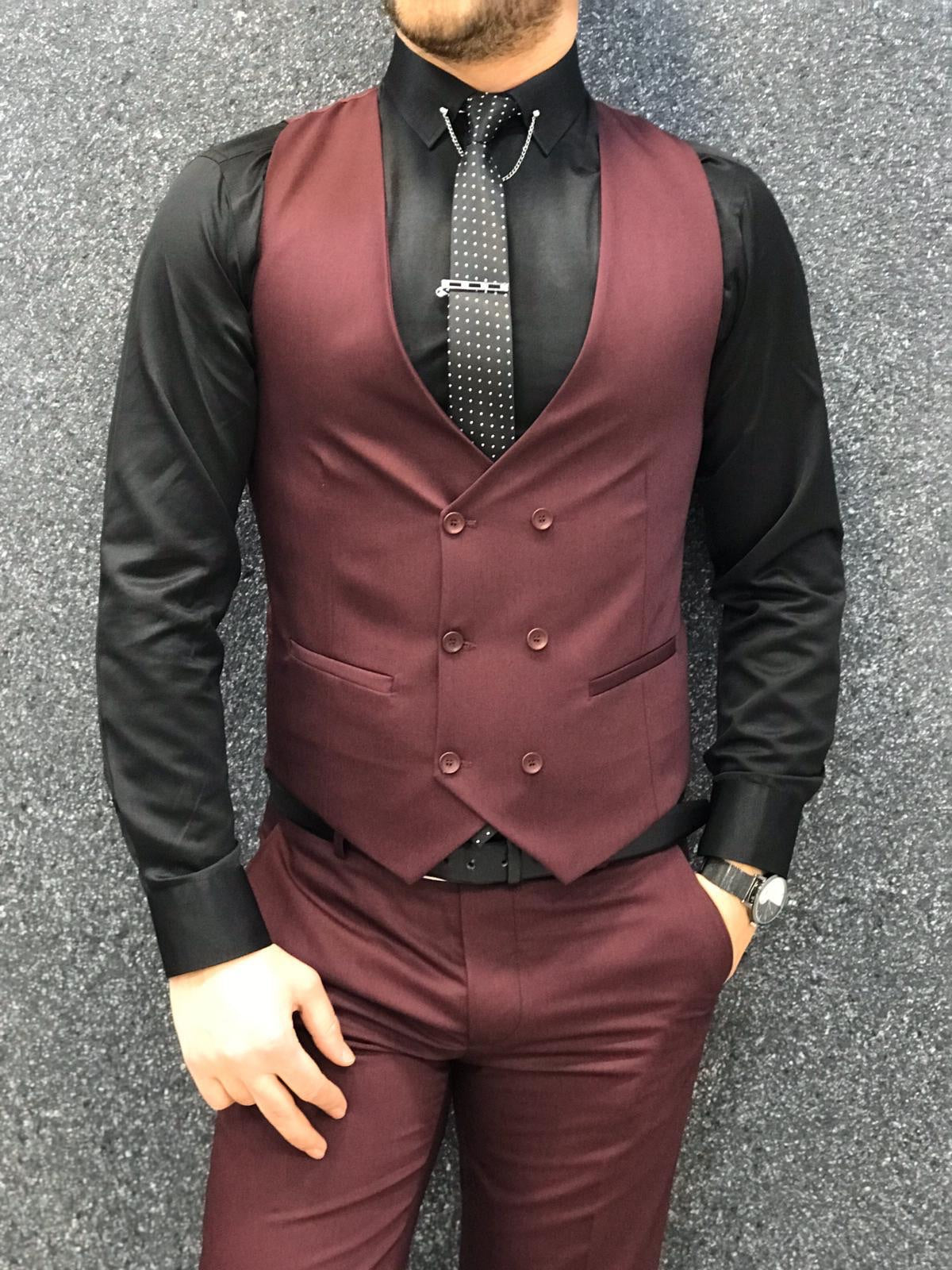 Burgundy on sale fitted suit