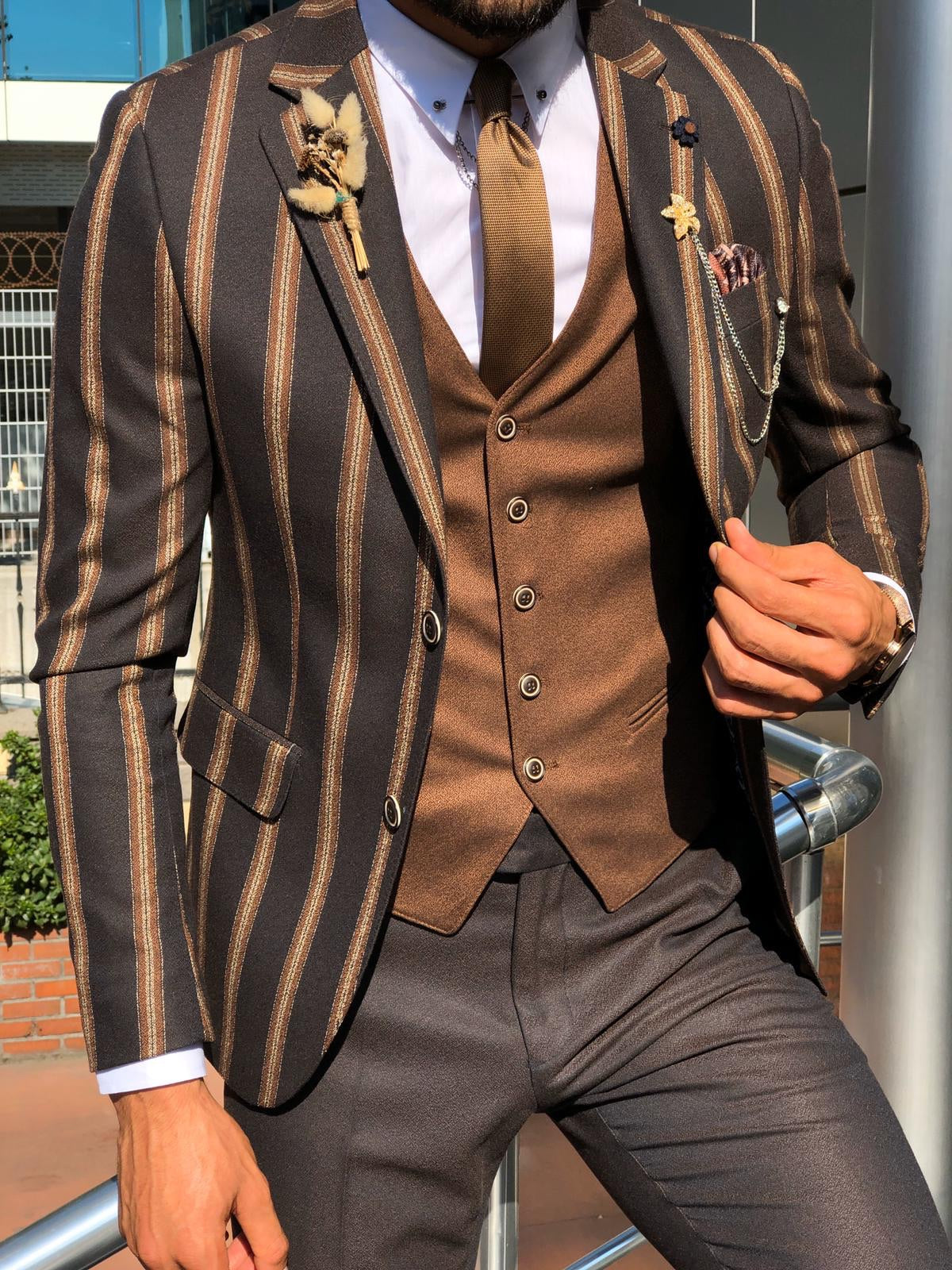 Eva Dark Blue Slim Fit Striped Suit