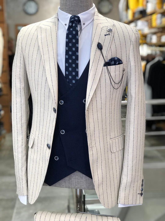 Valencia Ecru Striped Suit