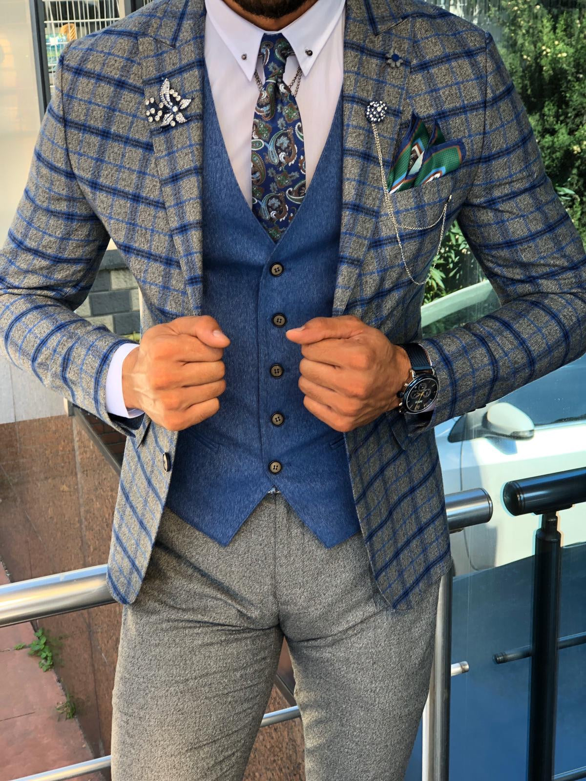 Paul Sax Plaid Slim Fit Suit