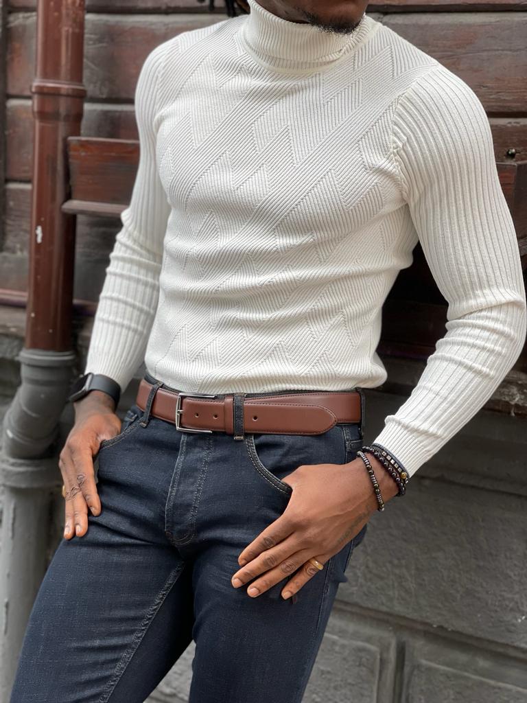 Vince White Slim Fit Turtleneck Sweater