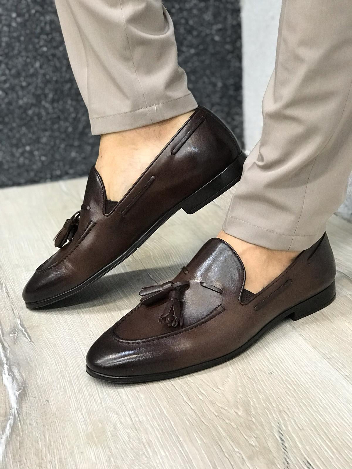 Elegant Tassel Leather Dark Brown Loafers – Premium Quality Men's