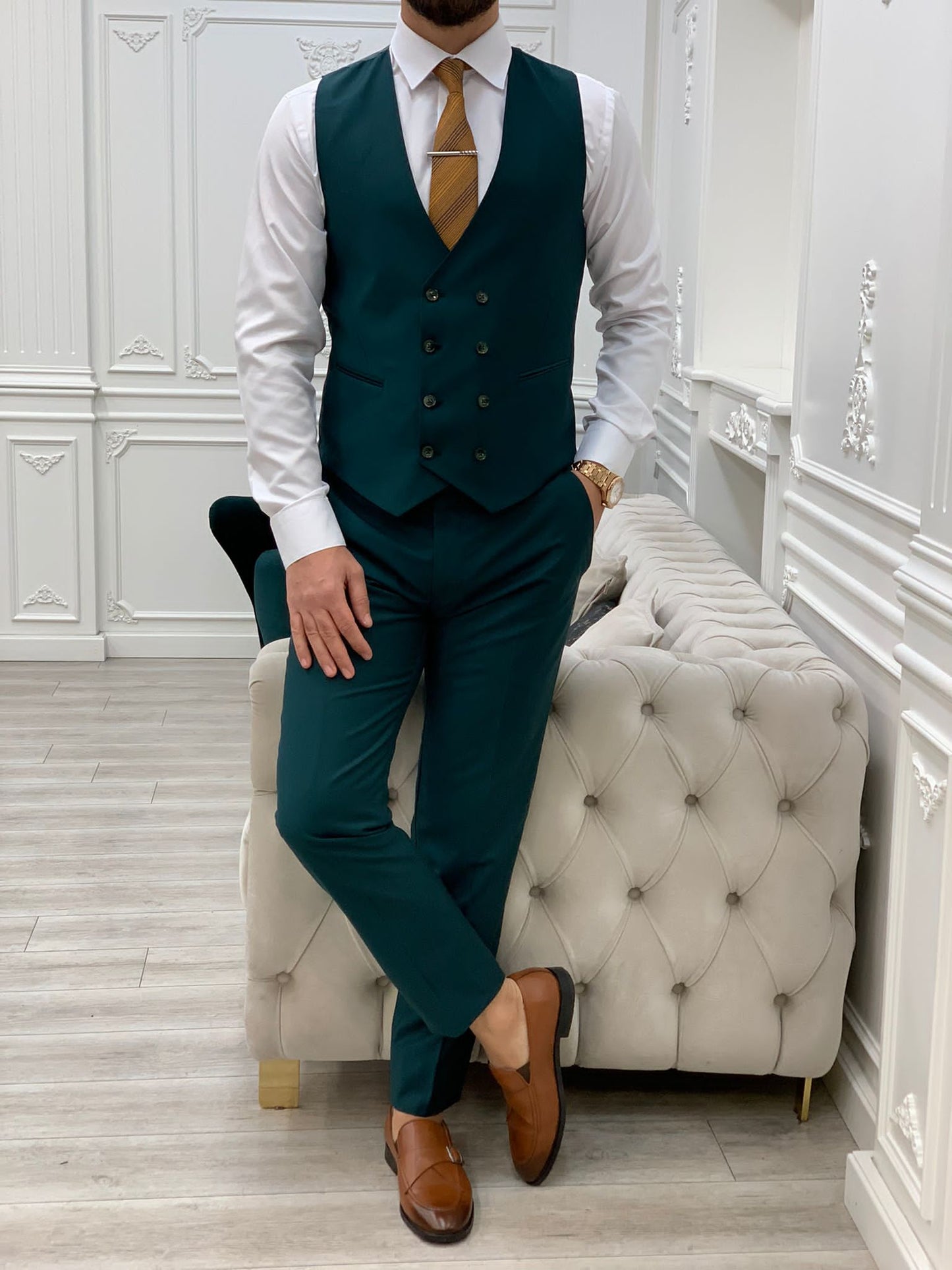 Amato Green Slim Fit Peak Lapel Suit