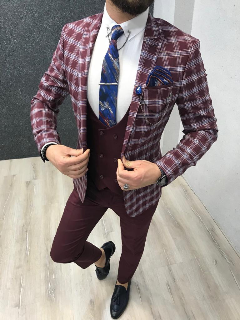 Florian Claret Red Plaid Slim-Fit Suit