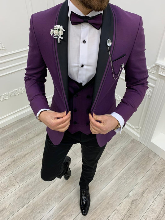 Napoli Purple Slim Fit Shawl Lapel Tuxedo