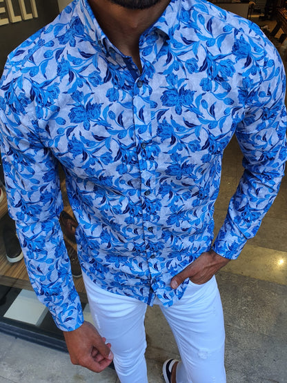 Henderson Turquoise Slim Fit Floral Shirt