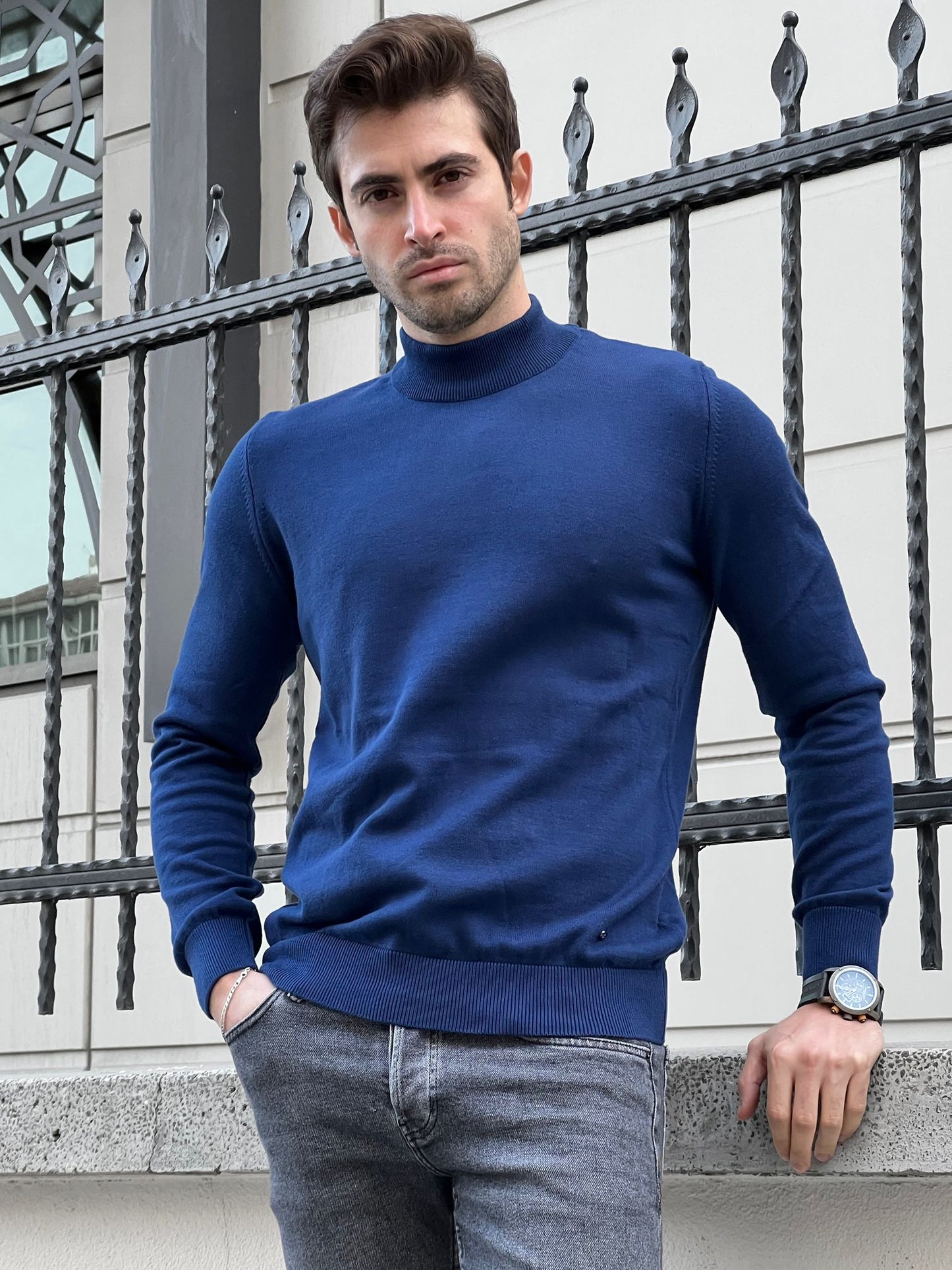 Stefano Slim Fit Sax Turtleneck Sweater – BRABION