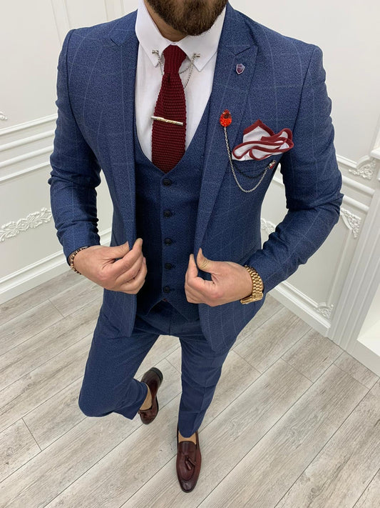 Austin Blue Slim Fit Plaid Suit