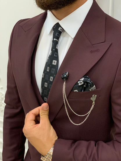 Austin Burgundy Slim Fit Peak Lapel Suit - Elevate Your Style