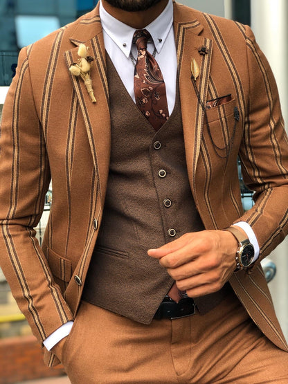 Calvin Striped Camel Slim-Fit Suit