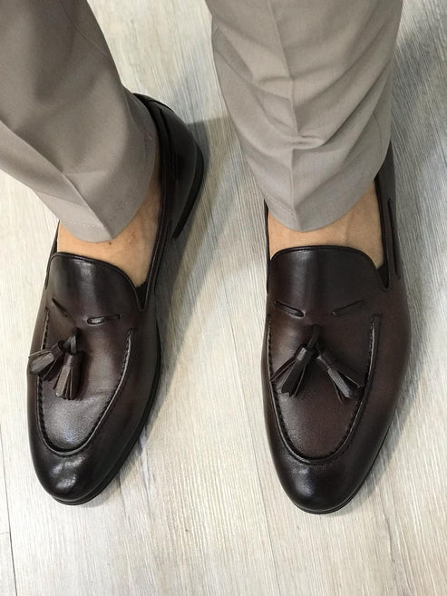 Tassel Leather Dark Brown Loafers – BRABION