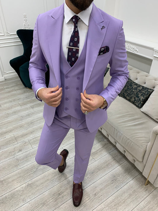 Amato Purple Slim Fit Peak Lapel Suit