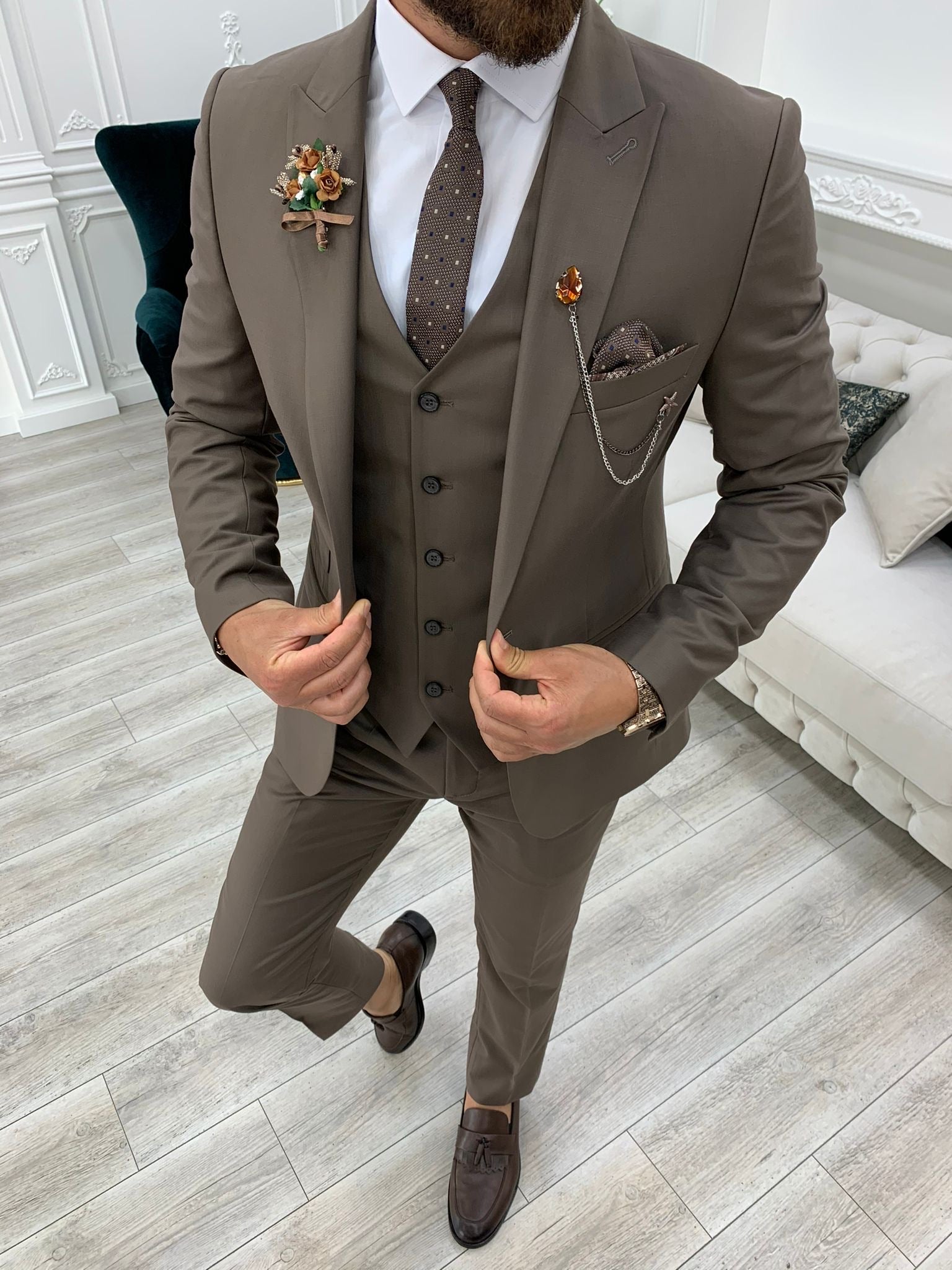 Lance Coffee Slim Fit Suit – BRABION