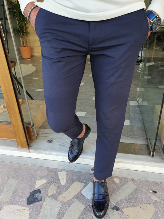 Montreal Navy Blue Slim Fit Cotton Pants