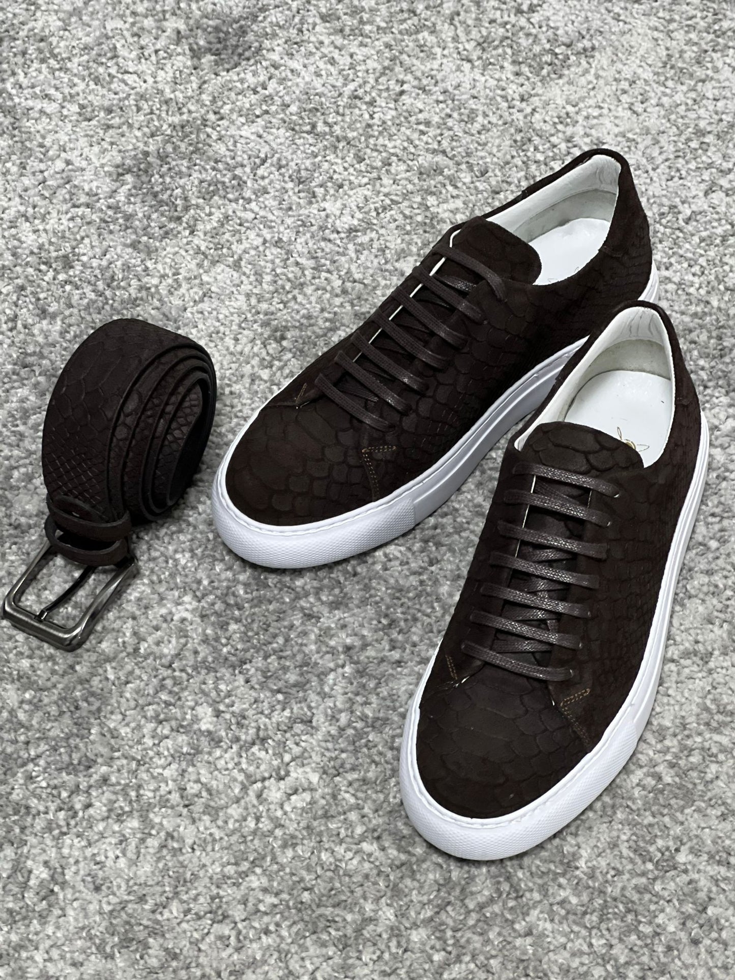 Lenzi Special Edition Suede Print Leather Brown Sneakers