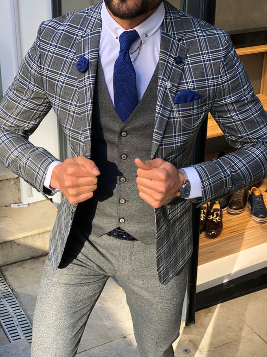 Everett Blue Slim Fit Plaid Check Suit