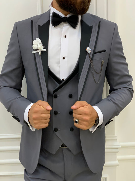Ventura Gray Slim Fit Peak Lapel Tuxedo – Elevate Your Formal Wardrobe