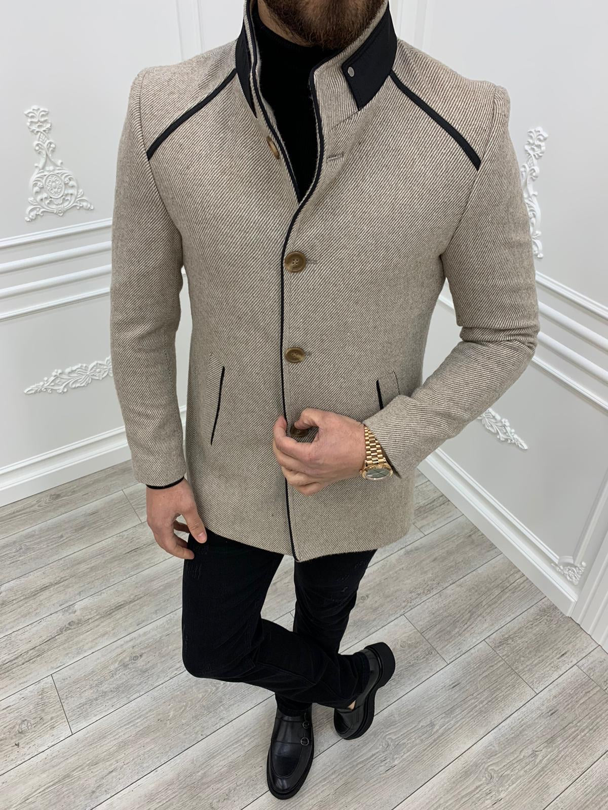 Owen Cream Slim Fit Wool Coat