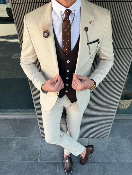 Bensen Slim Fit Beige Combined Suit