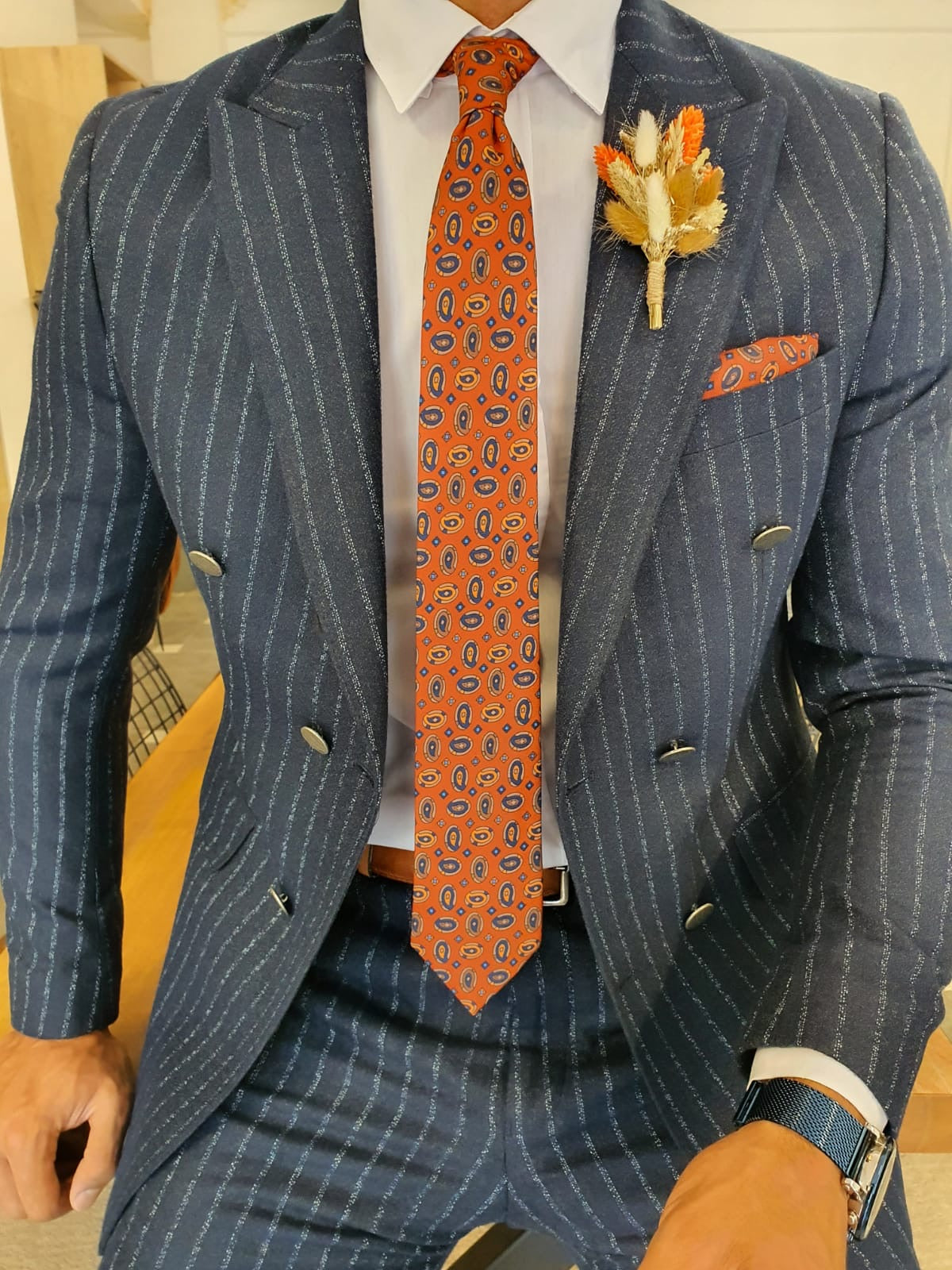 Henderson Navy Blue Pinstripe Double Breasted Suit