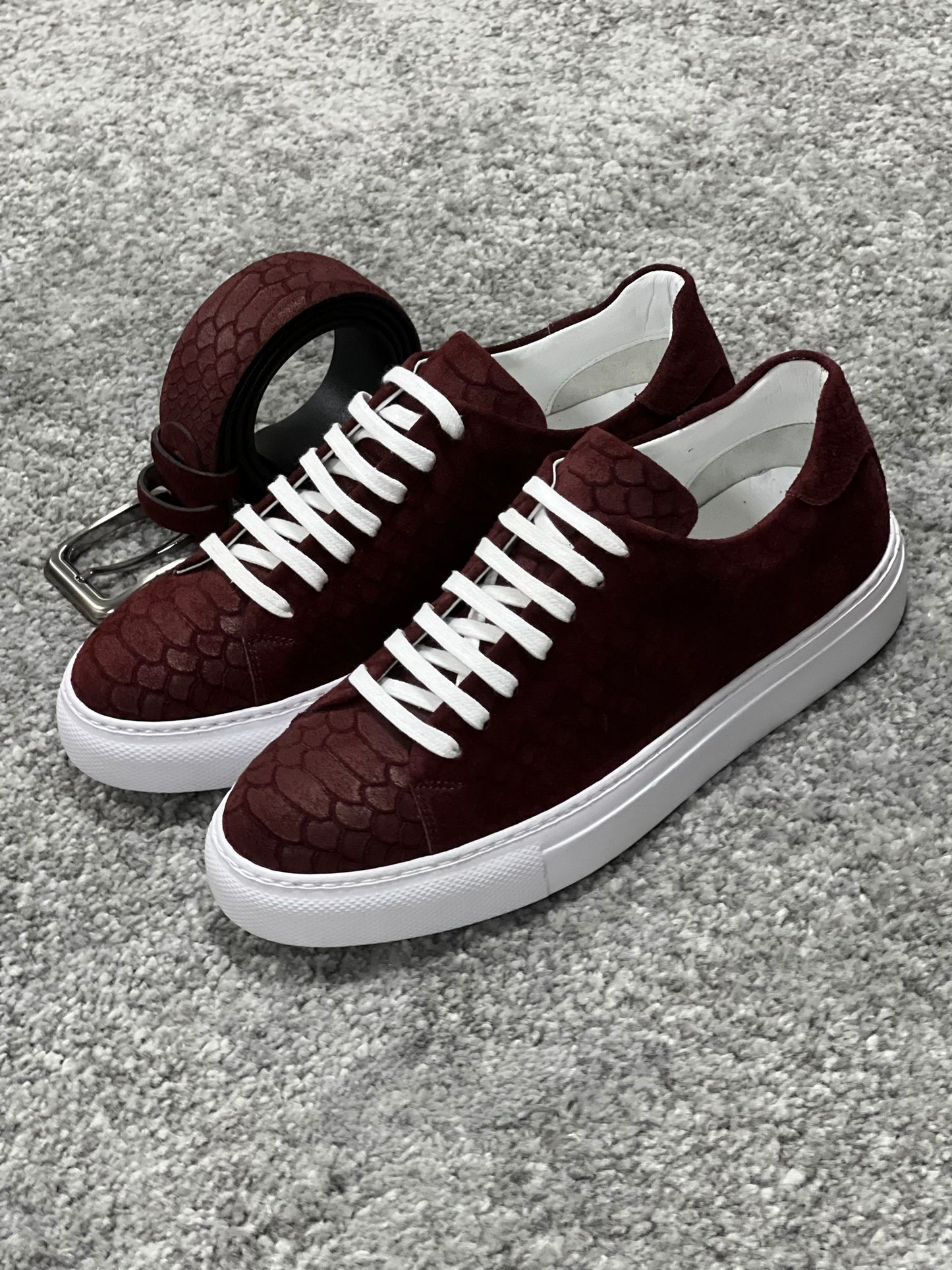 Lenzi Special Edition Suede Print Leather Burgundy Sneakers