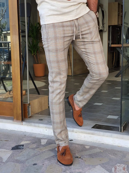 Montreal Brown Slim Fit Plaid Pants - Versatile Men's Trousers for Any Occasion BRABION Montreal Brown Slim Fit Plaid Pants - Versatile Men's Trousers for Any Occasion BRABION